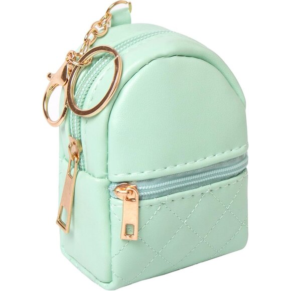 Women's Cute Mini Zipper Leather Cosmetic Light Green Key Chains Keyrings Bag - Picture 1 of 7